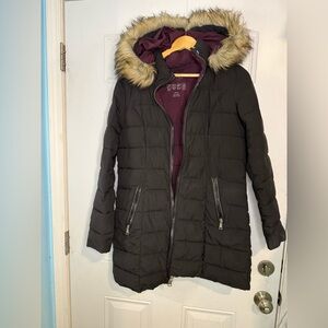 Laundry By Shelli Segal Black Puffer Jacket with Fur Trim